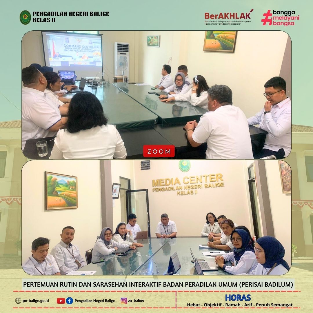 Pengadilan Negeri Balige mengikuti Pertemuan Rutin dan Sarasehan Interaktif Badan Peradilan Umum (Perisai Badilum) secara virtual zoom Pengadilan Negeri Balige mengikuti Pertemuan Rutin dan Sarasehan Interaktif Badan Peradilan Umum (Perisai Badilum) secara virtual zoom