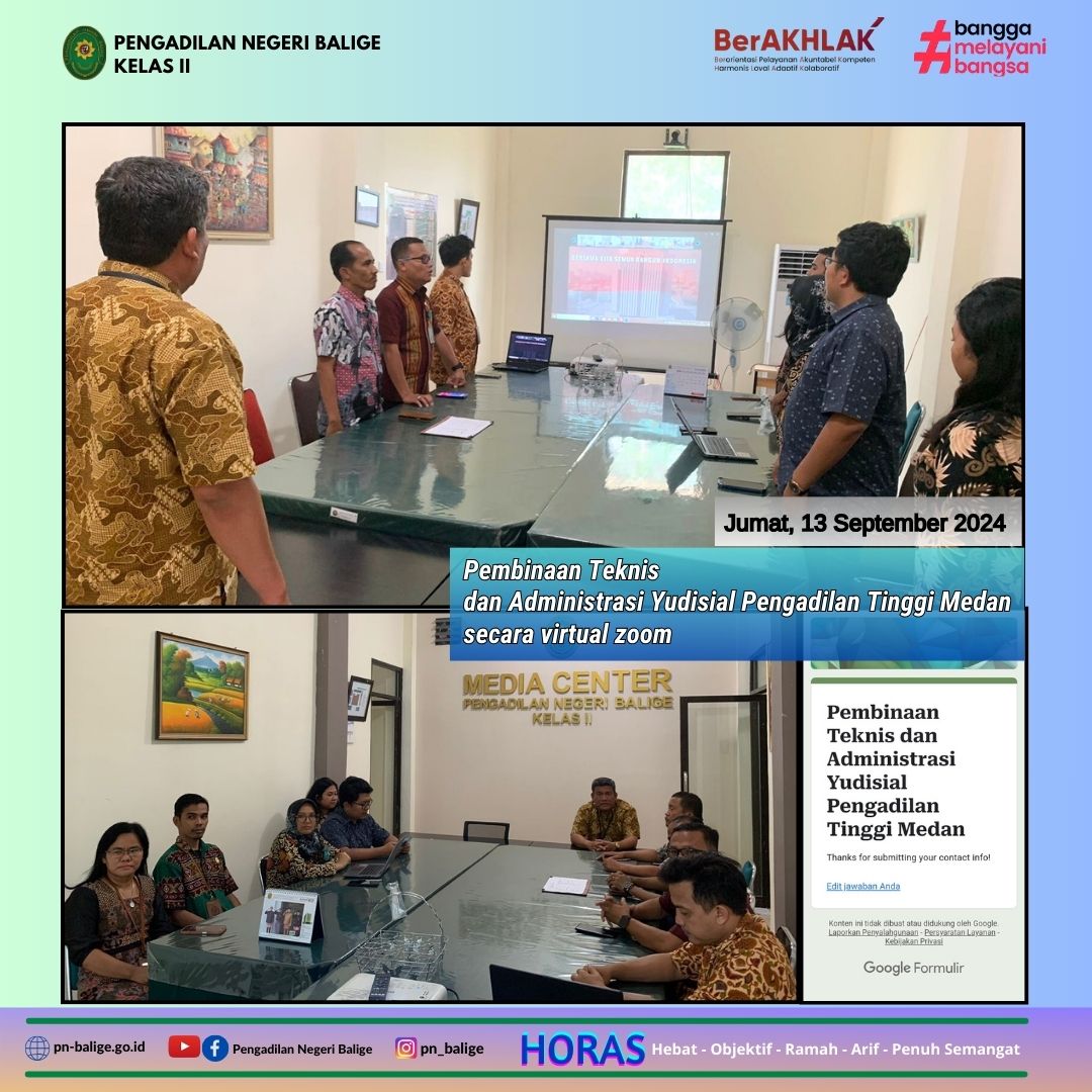 PENGADILAN NEGERI BALIGE MENGIKUTI PEMBINAAN TEKNIS DAN ADMINISTRASI YUDISIAL PENGADILAN TINGGI MEDAN SECARA VIRTUAL ZOOM PENGADILAN NEGERI BALIGE MENGIKUTI PEMBINAAN TEKNIS DAN ADMINISTRASI YUDISIAL PENGADILAN TINGGI MEDAN SECARA VIRTUAL ZOOM
