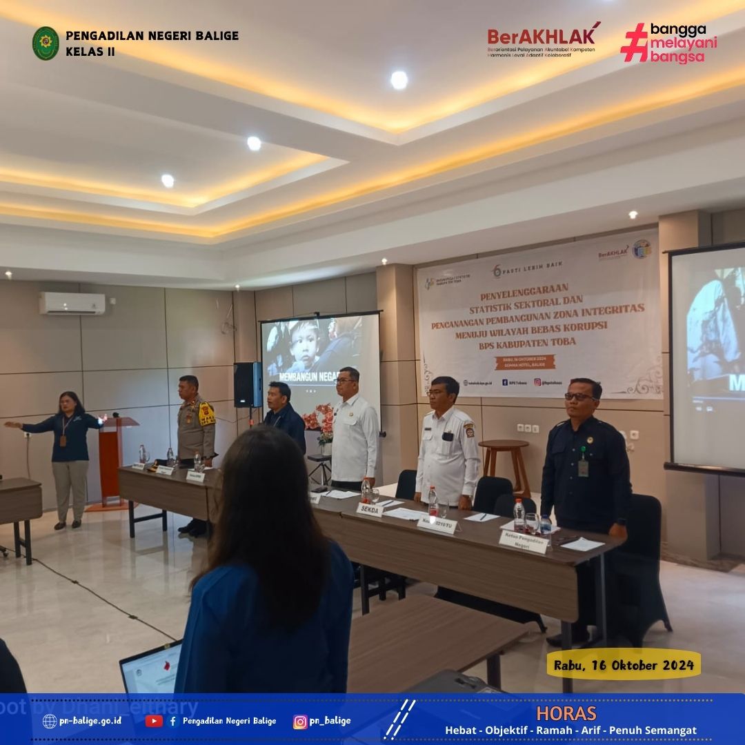 SEKRETARIS MENGHADIRI UNDANGAN ACARA PENYELENGGARAAN KEGIATAN STATISTIK SEKTORAL DAN PENCANANGAN ZONA INTEGRITAS MENUJU WILAYAH BEBAS KORUPSI (WBK) BPS KABUPATEN TOBA SEKRETARIS MENGHADIRI UNDANGAN ACARA PENYELENGGARAAN KEGIATAN STATISTIK SEKTORAL DAN PENCANANGAN ZONA INTEGRITAS MENUJU WILAYAH BEBAS KORUPSI (WBK) BPS KABUPATEN TOBA