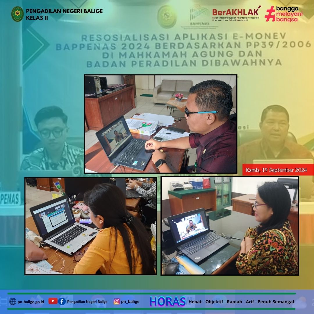PENGADILAN NEGERI BALIGE MENGIKUTI RESOSIALISASI APLIKASI E-MONEV BAPPENAS 2024 SECARA DARING PENGADILAN NEGERI BALIGE MENGIKUTI RESOSIALISASI APLIKASI E-MONEV BAPPENAS 2024 SECARA DARING