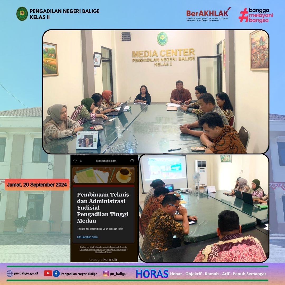 PENGADILAN NEGERI BALIGE MENGIKUTI PEMBINAAN TEKNIS DAN ADMINISTRASI YUDISIAL PENGADILAN TINGGI MEDAN SECARA DARING PENGADILAN NEGERI BALIGE MENGIKUTI PEMBINAAN TEKNIS DAN ADMINISTRASI YUDISIAL PENGADILAN TINGGI MEDAN SECARA DARING