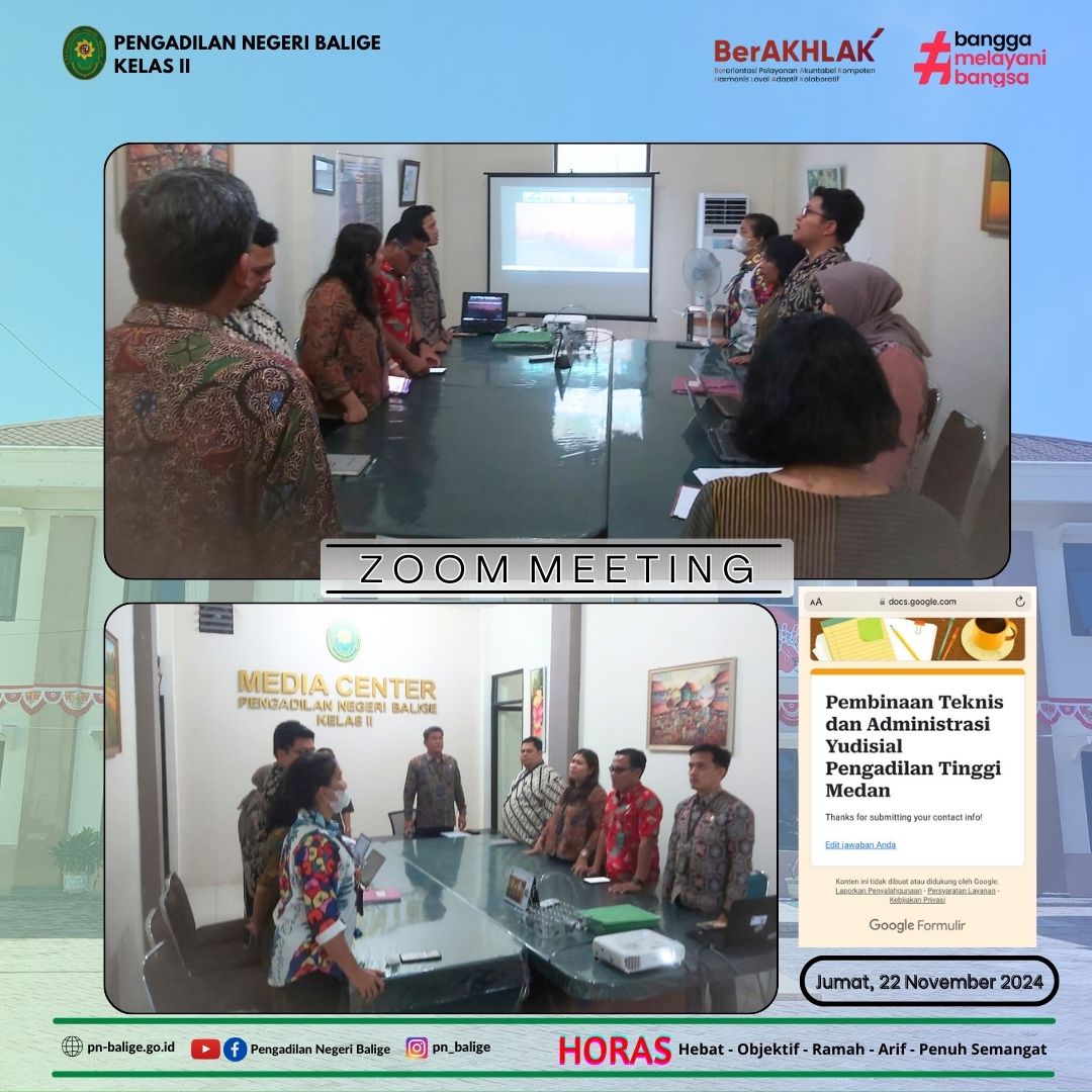 PENGADILAN NEGERI BALIGE MENGIKUTI PEMBINAAN TEKNIS DAN ADMINISTRASI YUDISIAL PENGADILAN TINGGI MEDAN SECARA DARING PENGADILAN NEGERI BALIGE MENGIKUTI PEMBINAAN TEKNIS DAN ADMINISTRASI YUDISIAL PENGADILAN TINGGI MEDAN SECARA DARING