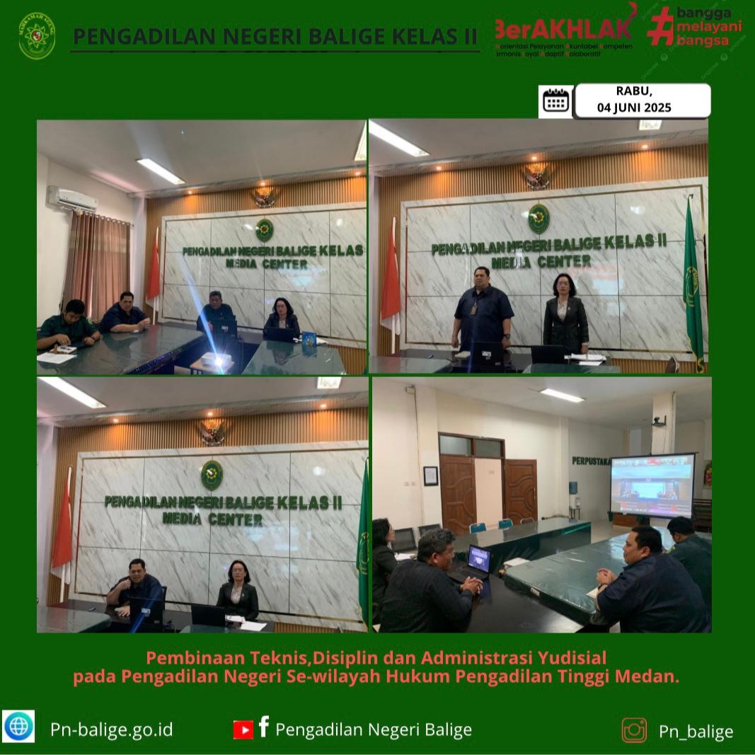 PEMBINAAN BIDANG TEKNIS, DISIPLIN DAN ADMINISTRASI YUDISIAL SERTA PENGAWASAN OLEH PADA PENGADILAN NEGERI SE-WILAYAH HUKUM PENGADILAN TINGGI MEDAN PEMBINAAN BIDANG TEKNIS, DISIPLIN DAN ADMINISTRASI YUDISIAL SERTA PENGAWASAN OLEH PADA PENGADILAN NEGERI SE-WILAYAH HUKUM PENGADILAN TINGGI MEDAN