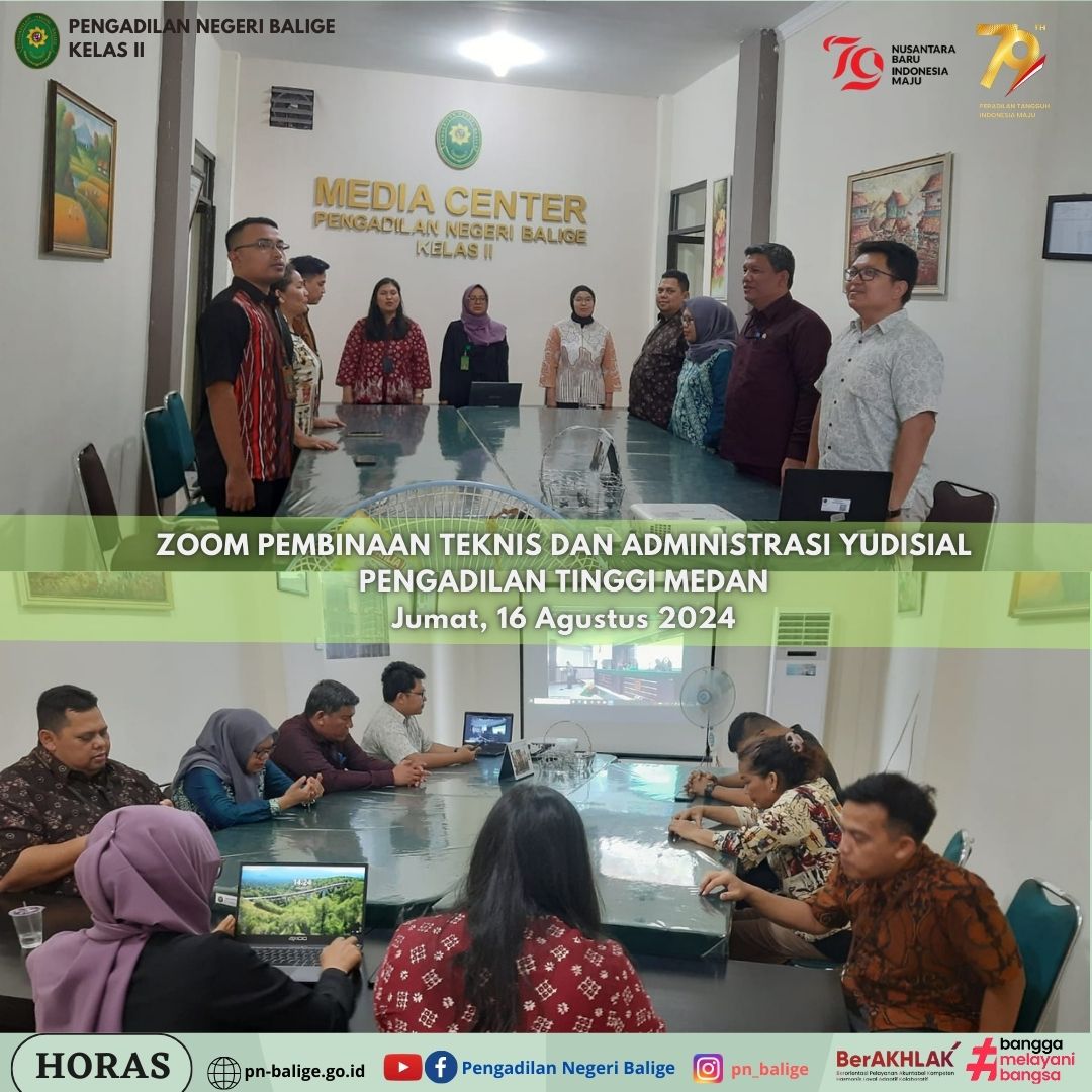 Pembinaan Teknis dan Administrasi Yudisial Pengadilan Tinggi Medan - Jumat, 16 Agustus 2024 Pembinaan Teknis dan Administrasi Yudisial Pengadilan Tinggi Medan - Jumat, 16 Agustus 2024