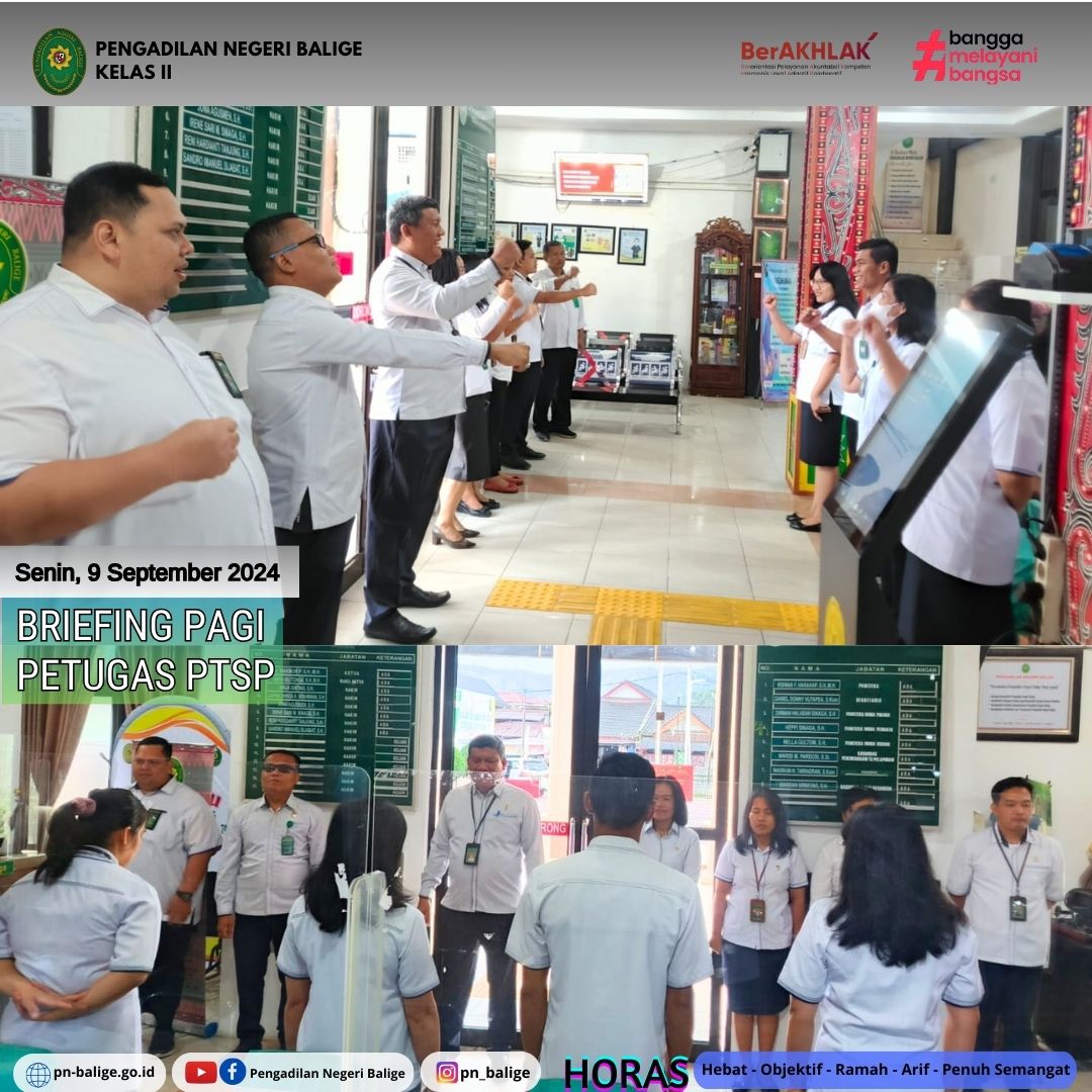 KEGIATAN BRIEFING PAGI PETUGAS PTSP - Senin, 9 September 2024 KEGIATAN BRIEFING PAGI PETUGAS PTSP - Senin, 9 September 2024