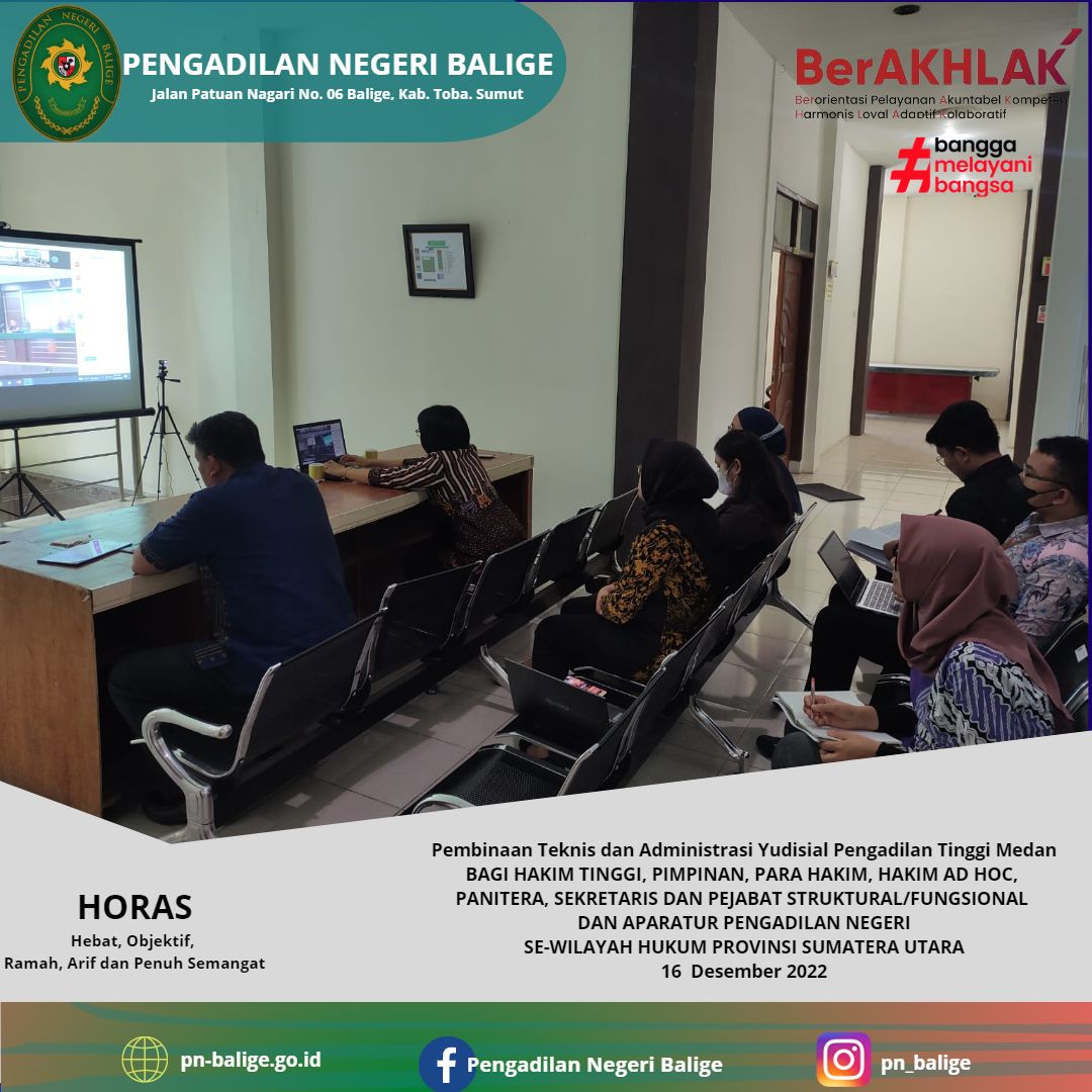 Pembinaan Teknis dan Administrasi Yudisial Pengadilan Tinggi Medan 16  Desember 2022